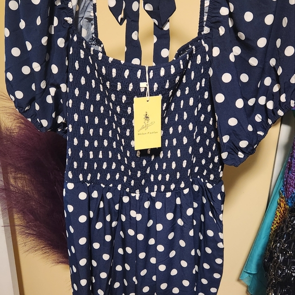 💖💗Woman navy blue and white polka dot one piece above ankle size 2XL new💙🤍 - Picture 2 of 5